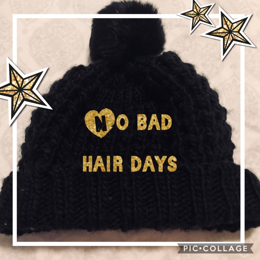 H&M Black Knit Beanie w/Pom Top-NWOT